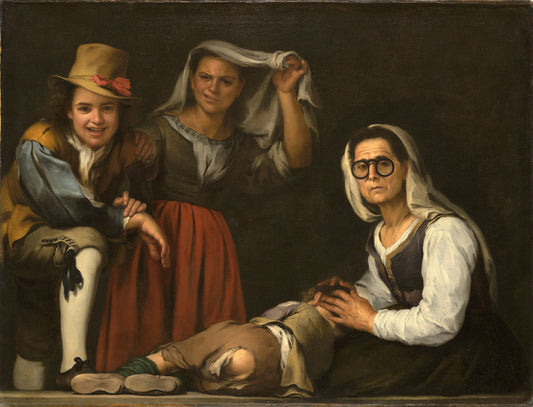 Four Figures on a Step, vintage artwork by Bartolome Esteban Murillo, 12x8" (A4) Poster