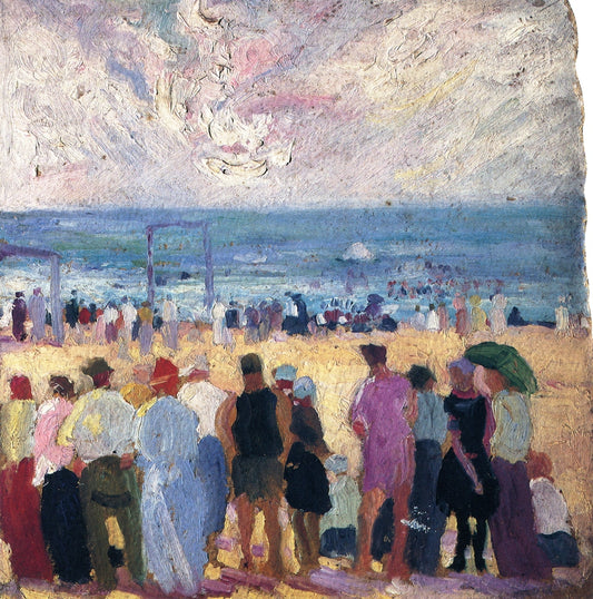 Beach Scene and Crowds, vintage artwork by Albert Henry Krehbiel, 12x8" (A4) Poster