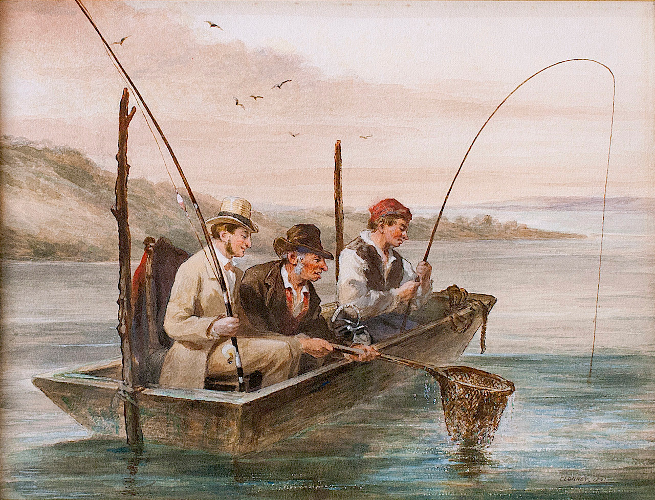 Fishing on the Hudson, vintage artwork by James Goodwyn Clonney, A3 (16x12") Poster Print