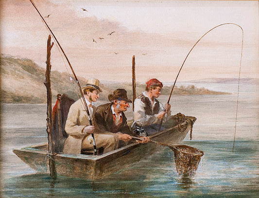 Fishing on the Hudson, vintage artwork by James Goodwyn Clonney, A3 (16x12") Poster Print