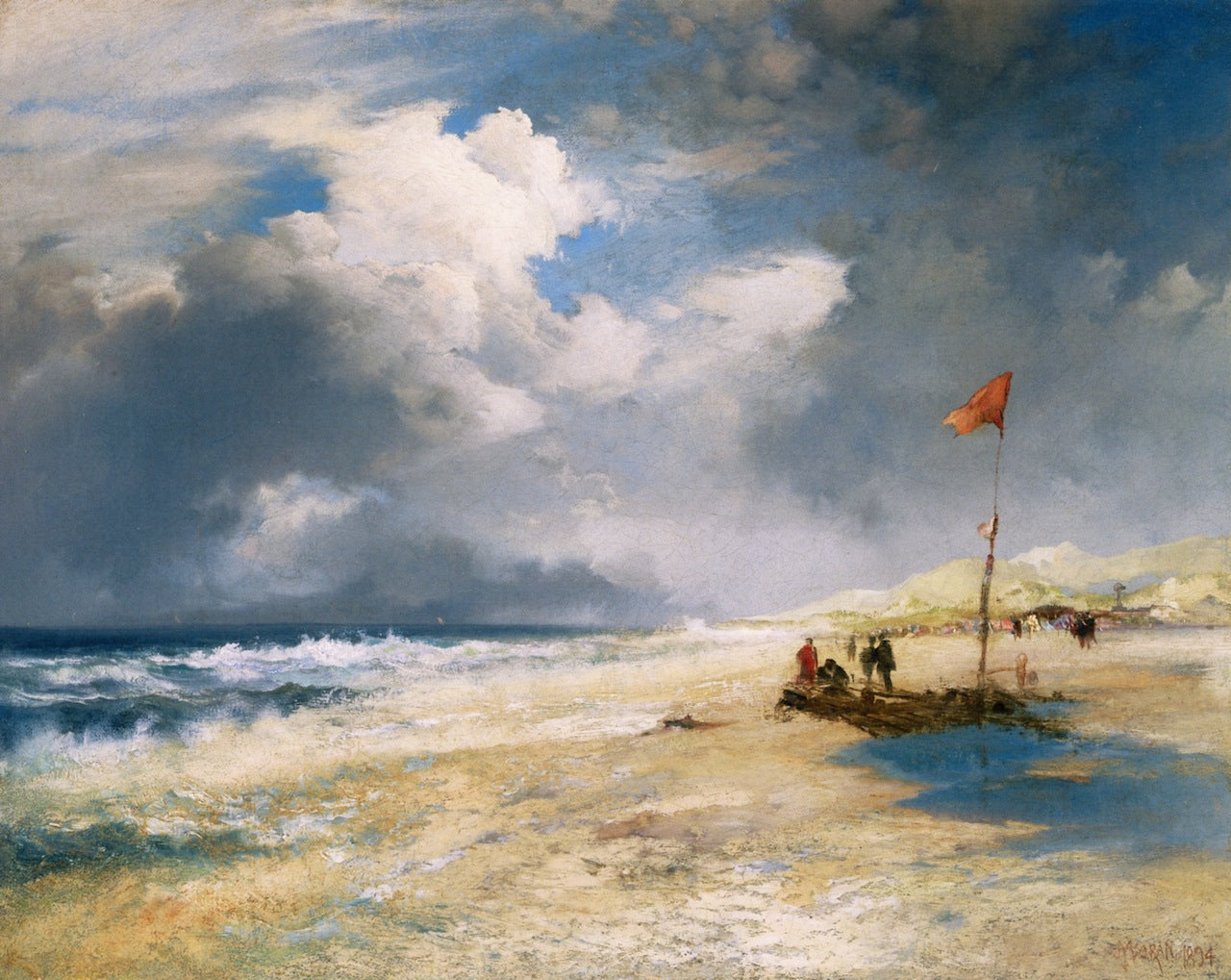 East Hampton Beach, vintage artwork by Thomas Moran, 12x8" (A4) Poster