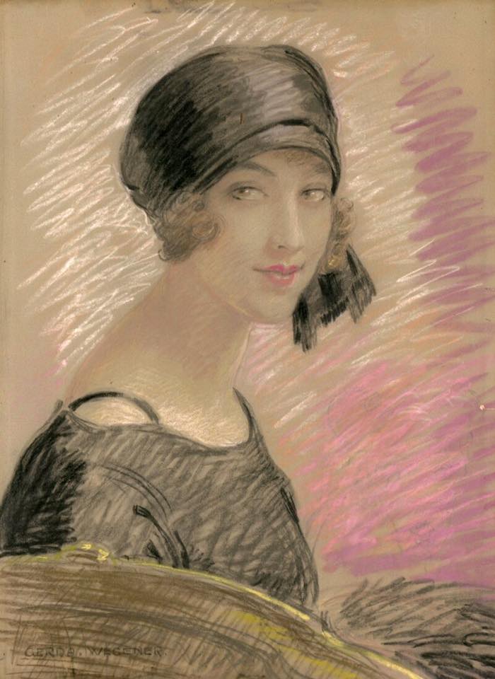 Portrait in Pastels, vintage artwork by Gerda Wegener, 12x8" (A4) Poster