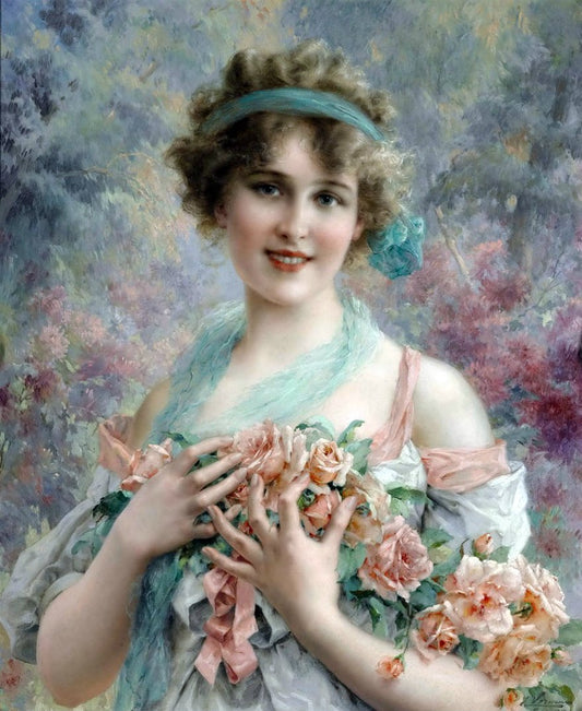 The Rose Girl, vintage artwork by Emile Vernon, 12x8" (A4) Poster