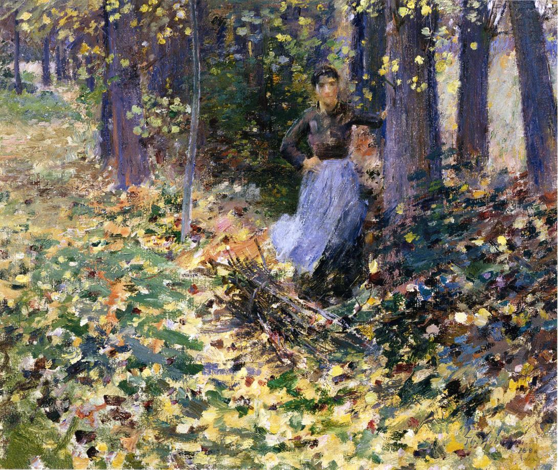 Autumn Sunlight, vintage artwork by Theodore Robinson, 12x8" (A4) Poster