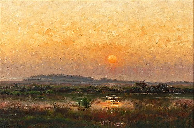 Marsh at Sunset, vintage artwork by August Schluter, 12x8" (A4) Poster