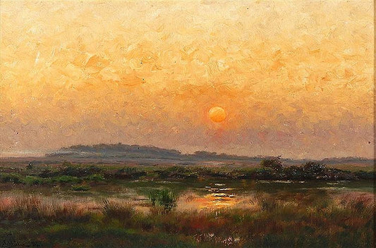 Marsh at Sunset, vintage artwork by August Schluter, 12x8" (A4) Poster