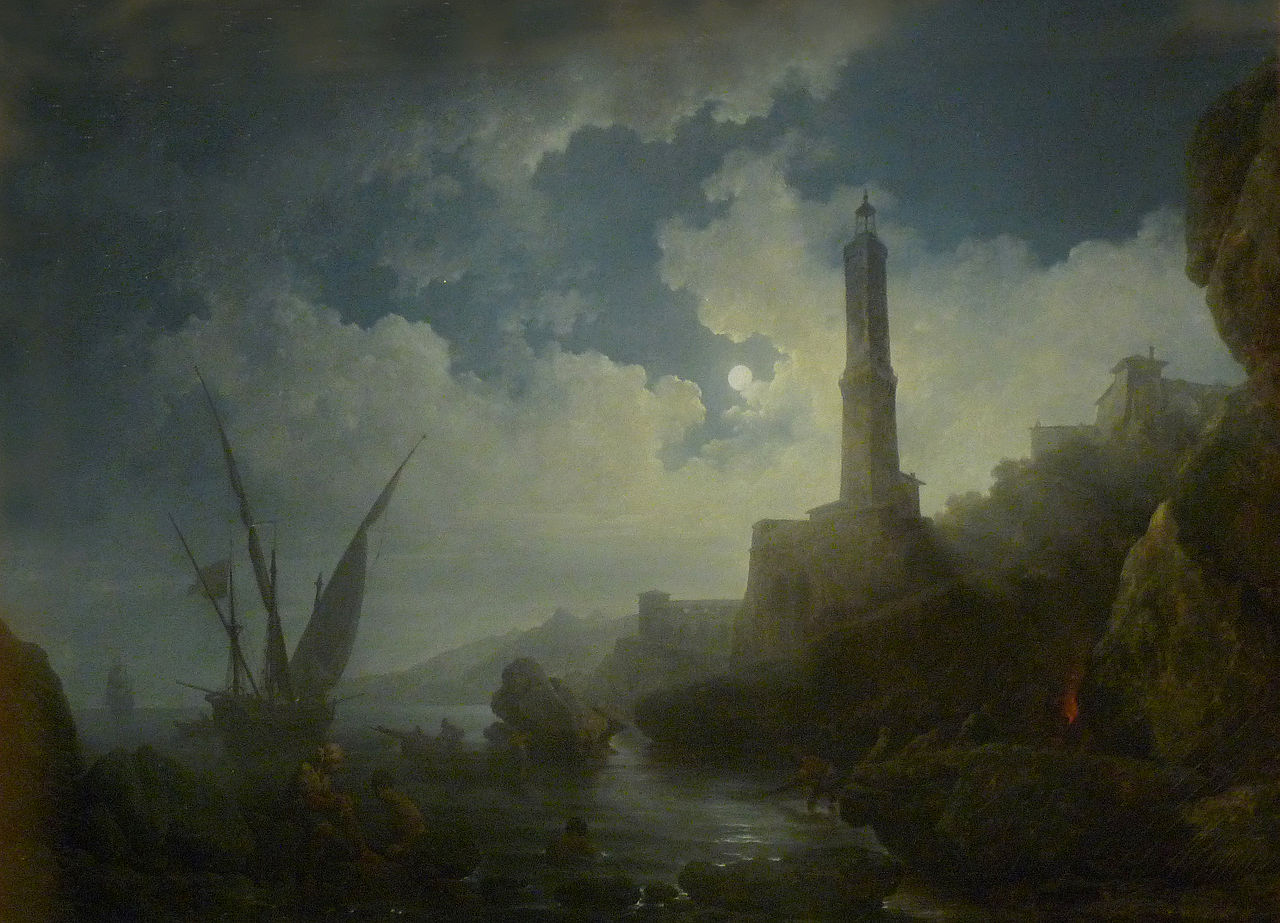 A Moonlit Night, vintage artwork by Philippe-Jacques de Loutherbourg, 12x8" (A4) Poster