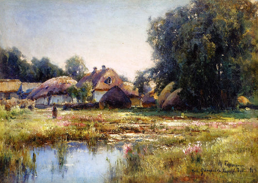 Malaya Danilovka Village, vintage artwork by Mikhail Berkos, 12x8" (A4) Poster