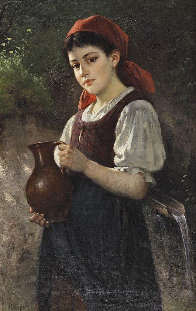 Young Girl with a Jug, vintage artwork by Rudolf Epp, 12x8" (A4) Poster