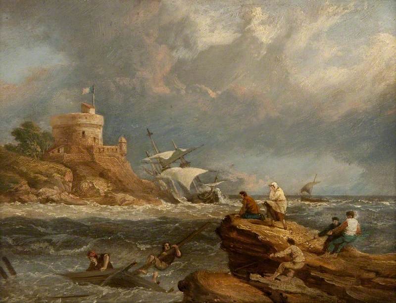 Rocky Seascape with a Shipwreck, vintage artwork by Clarkson Frederick Stanfield, A3 (16x12") Poster Print