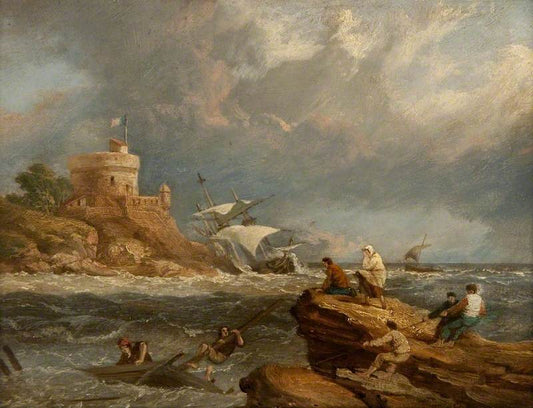 Rocky Seascape with a Shipwreck, vintage artwork by Clarkson Frederick Stanfield, A3 (16x12") Poster Print