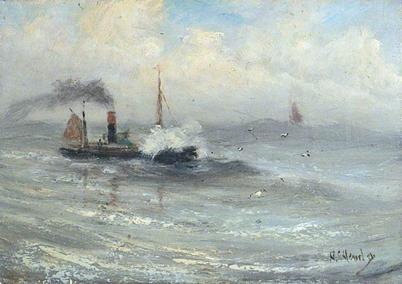 Steamship in Stormy Seas, vintage artwork by William Hemsley, A3 (16x12") Poster Print