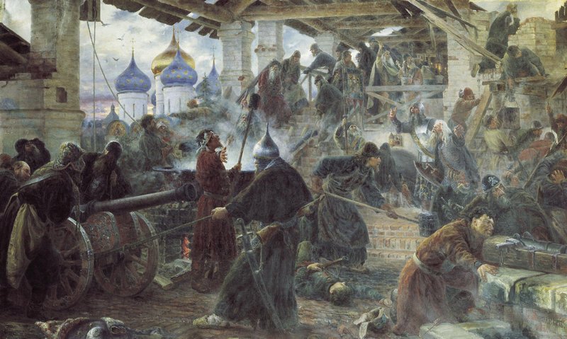 Defence of the Trinity Monastery, vintage artwork by Sergei Miloradovich, 12x8" (A4) Poster