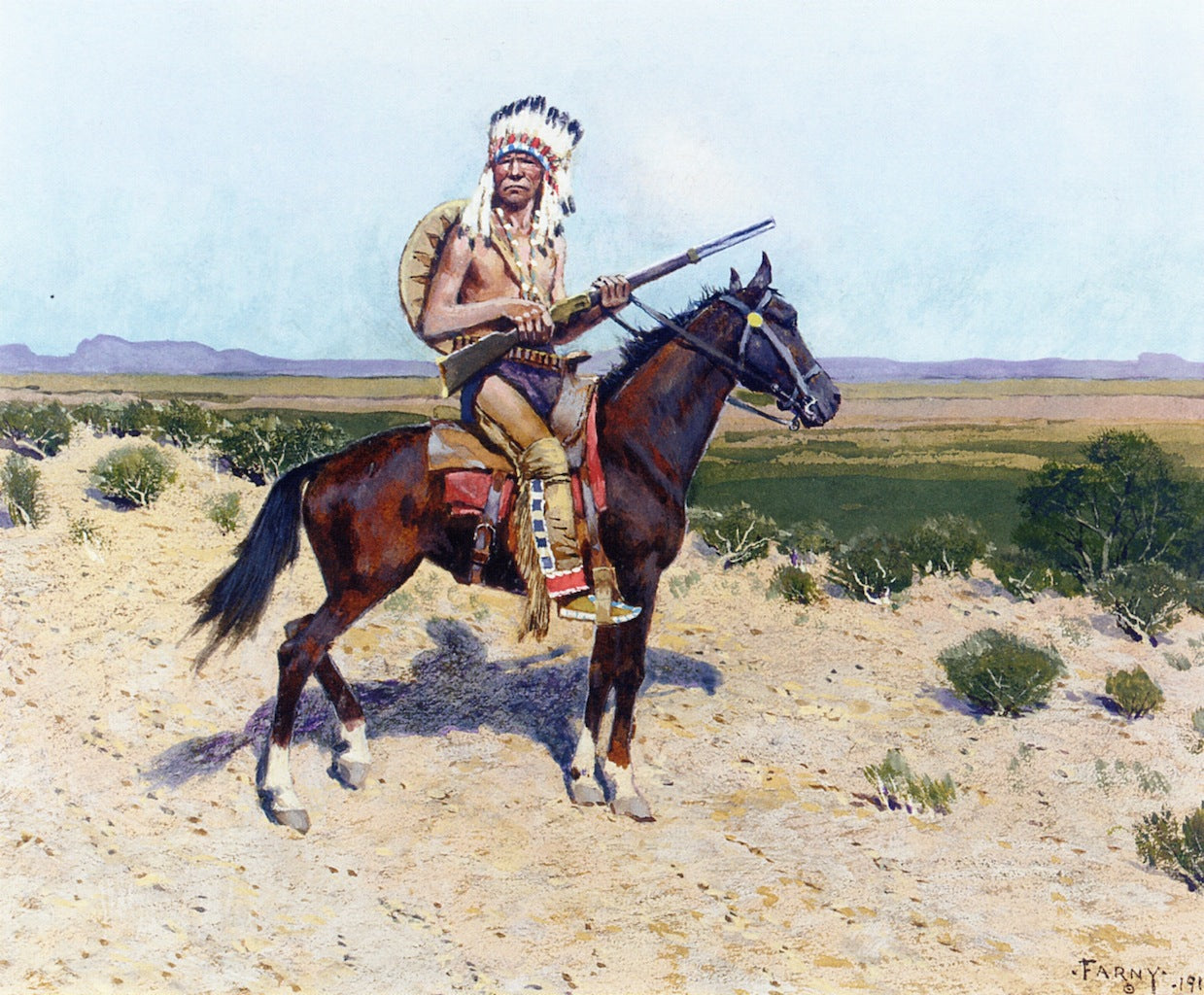 On the Firing Line, vintage artwork by Henry F. Farny, 12x8" (A4) Poster