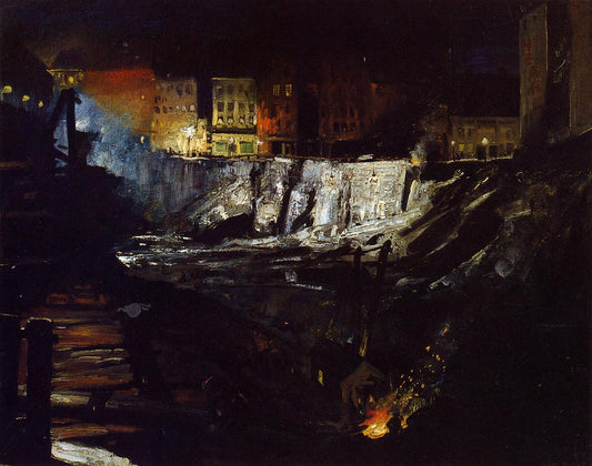 Excavation at Night, vintage artwork by George Wesley Bellows, 12x8" (A4) Poster