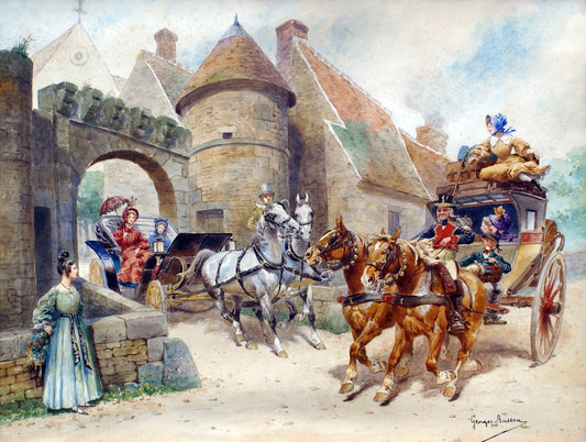 La sortie en Caleche a Saumu, vintage artwork by Georges Louis Charles Busson, 12x8" (A4) Poster