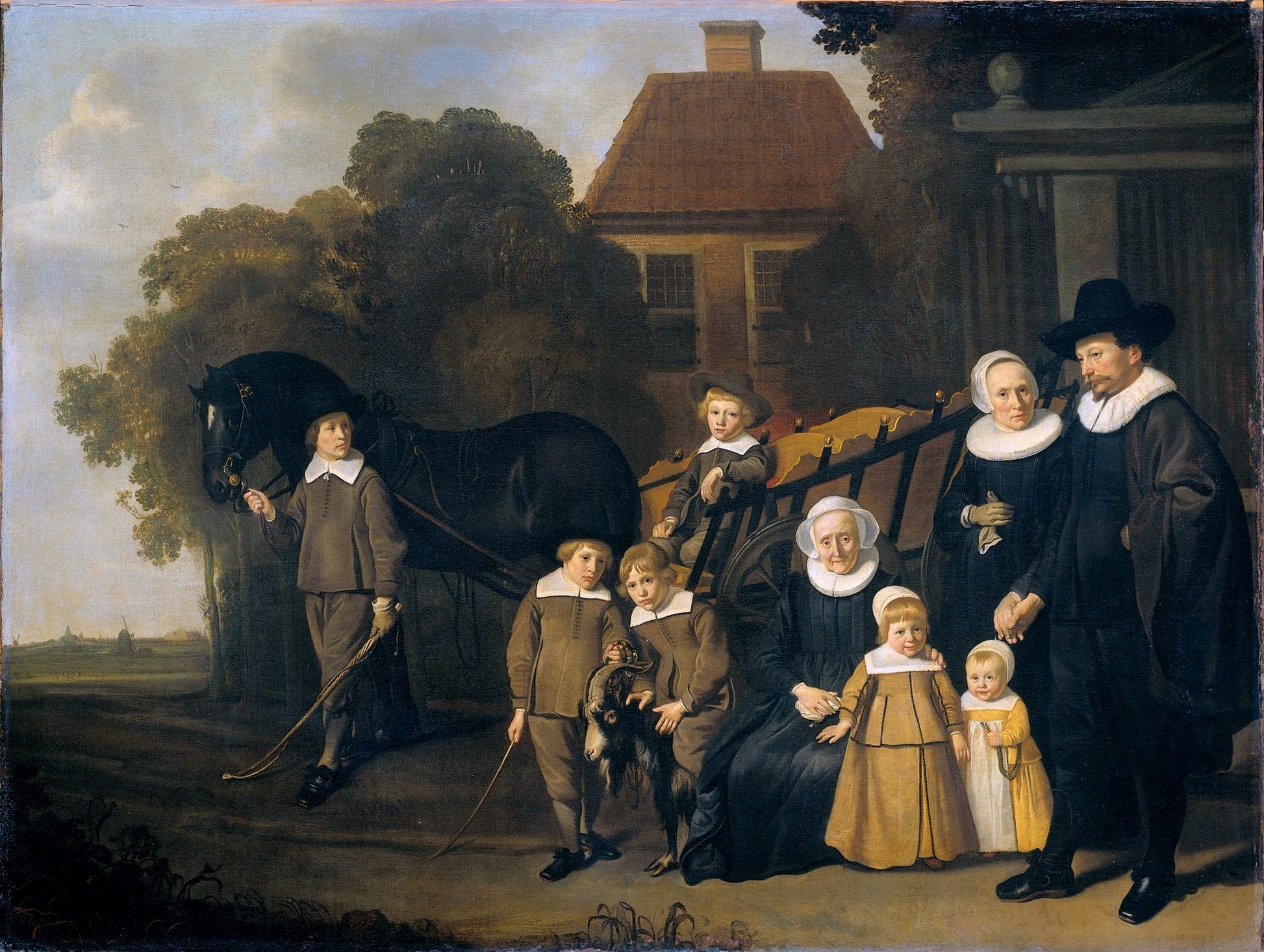 Portrait of the Meebeeck Cruywagen Family near the Gate of their Country Home on the Uitweg near Amsterdam, vintage artwork by Attributed to Jacob Van Loo, 12x8" (A4) Poster