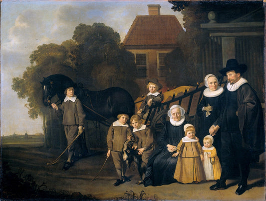 Portrait of the Meebeeck Cruywagen Family near the Gate of their Country Home on the Uitweg near Amsterdam, vintage artwork by Attributed to Jacob Van Loo, 12x8" (A4) Poster