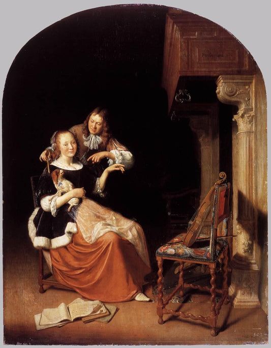 Lady with a Pet Dog, vintage artwork by Pieter Cornelisz van Slingeland, 12x8" (A4) Poster