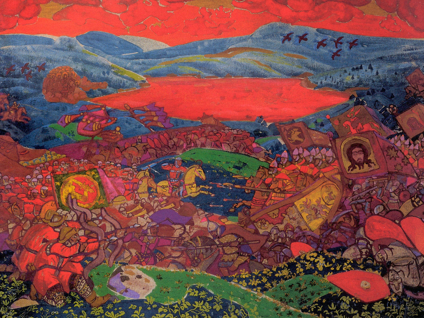 The Battle of Kerzhenets, vintage artwork by Nicholas Roerich, 12x8" (A4) Poster