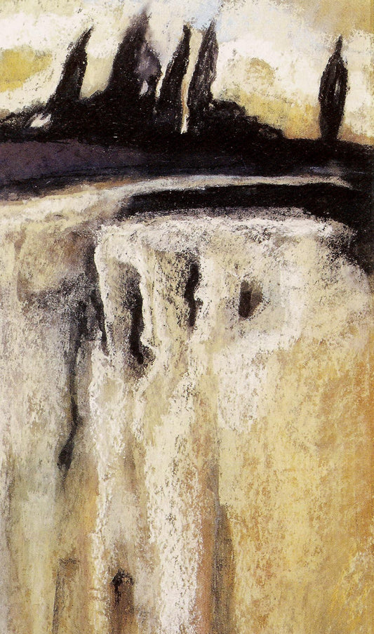 Landscape with Cypresses, vintage artwork by Edward Okuń, 12x8" (A4) Poster