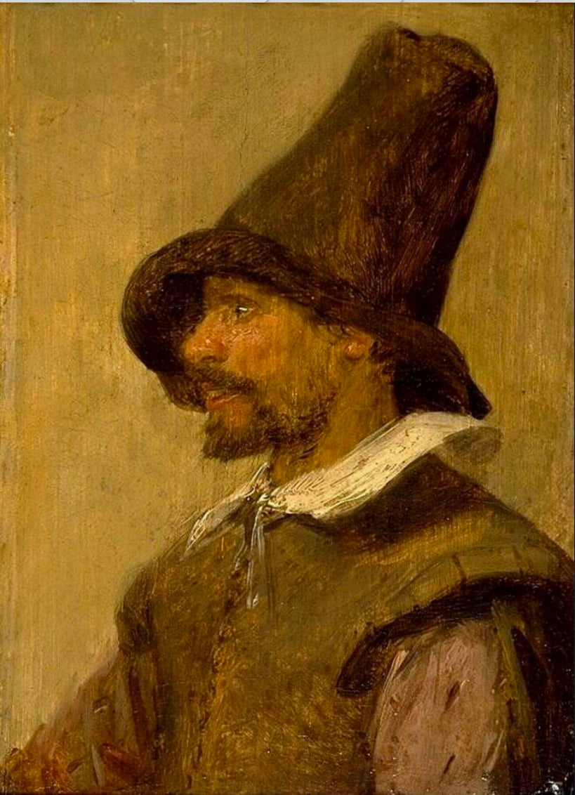 Portrait of a Man with a Pointed Hat, vintage artwork by Adriaen Brouwer, 12x8" (A4) Poster