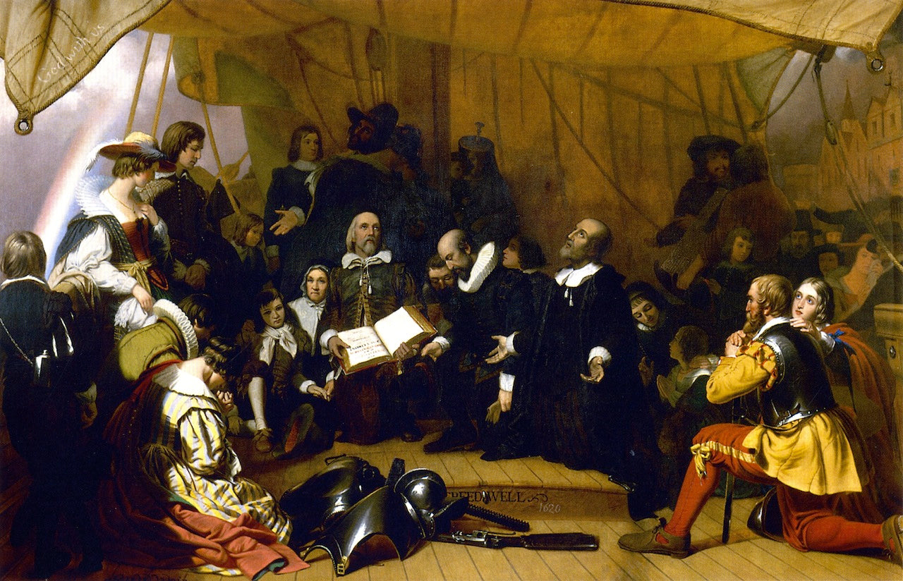 Embarkation of the Pilgrims, vintage artwork by Robert Walter Weir, A3 (16x12") Poster Print