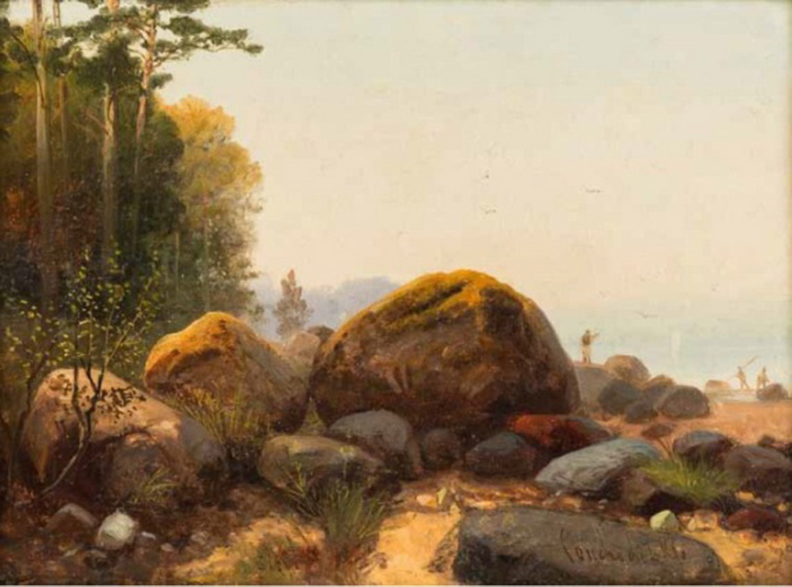 Boulders on the bank of the gulf, vintage artwork by Petr Sukhodolsky, 12x8" (A4) Poster
