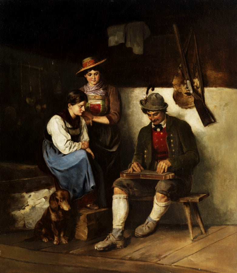 Der Zitherspieler, vintage artwork by Franz von Defregger, 12x8" (A4) Poster