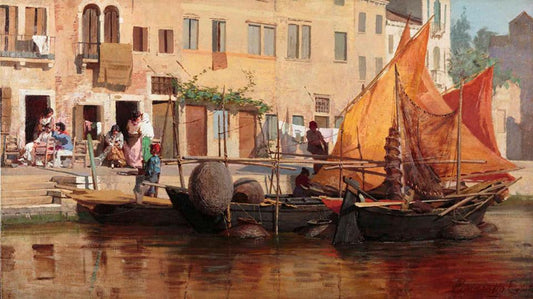 Canal in Venice, vintage artwork by Egisto Lancerotto, 12x8" (A4) Poster