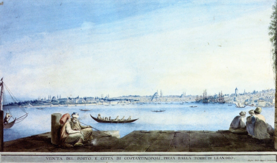 View of the Port and the City of Constantinople, from Leander's Tower, vintage artwork by Luigi Mayer, 12x8" (A4) Poster