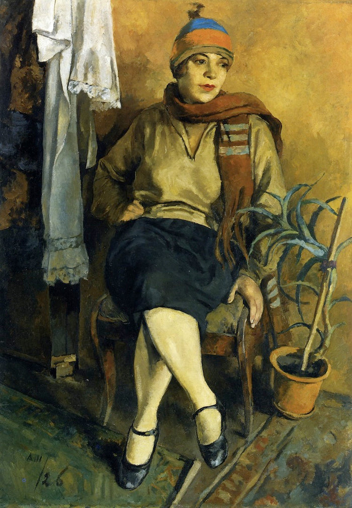 Portrait of L.S. Psischeva, vintage artwork by Alexander Shevchenko, 12x8