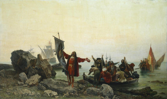Arrival of Columbus in America, vintage artwork by Achille Guerra, 12x8" (A4) Poster