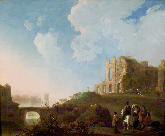 Landscape with the ruins of Rijnsburg Abbey, vintage artwork by Aelbert Cuyp, 12x8" (A4) Poster