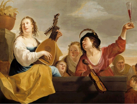 Musicerend gezelschap, vintage artwork by Jan van Bronckhorst, 12x8" (A4) Poster