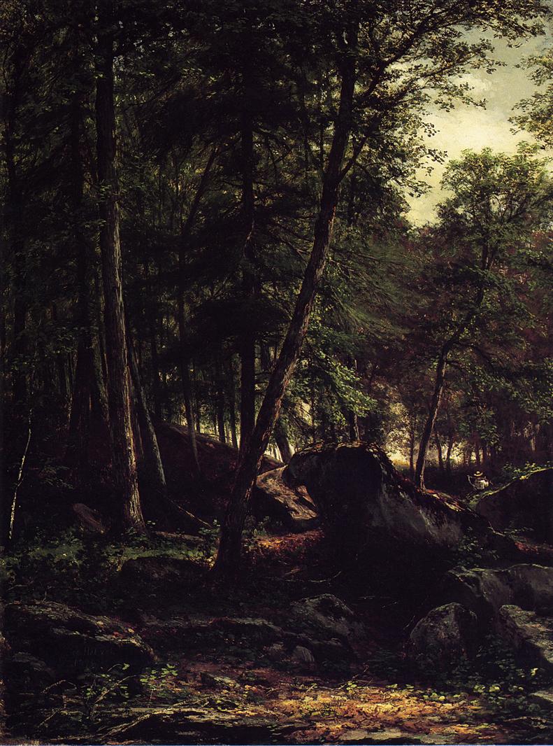 Appalachian Landscape with Figure Carrying a Syche, vintage artwork by George Hetzel, 12x8" (A4) Poster