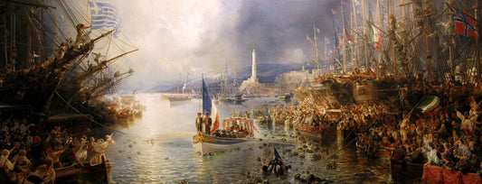 Napoleon III's Visit to Genoa, vintage artwork by Theodore Gudin, A3 (16x12") Poster Print