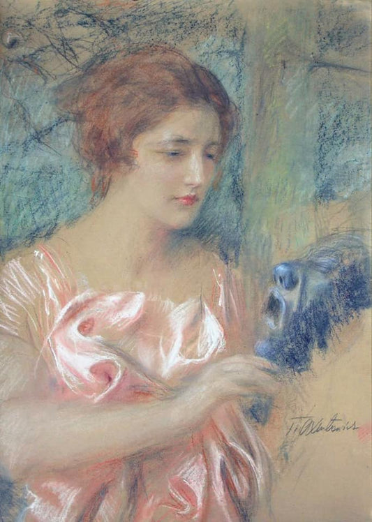 Woman with a Mask, vintage artwork by Theodor Axentowicz, 12x8" (A4) Poster