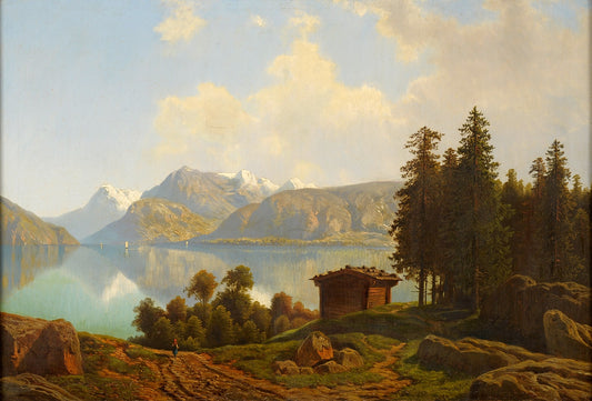 Alpine Lake, vintage artwork by Wilhelm Theodor Nocken, 12x8" (A4) Poster