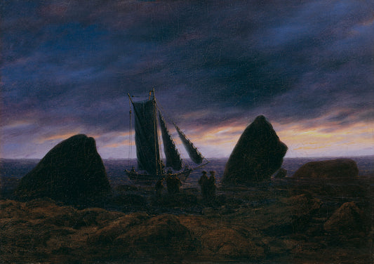 Fishing Boat by  the Baltic Sea, vintage artwork by Caspar David Friedrich, 12x8" (A4) Poster