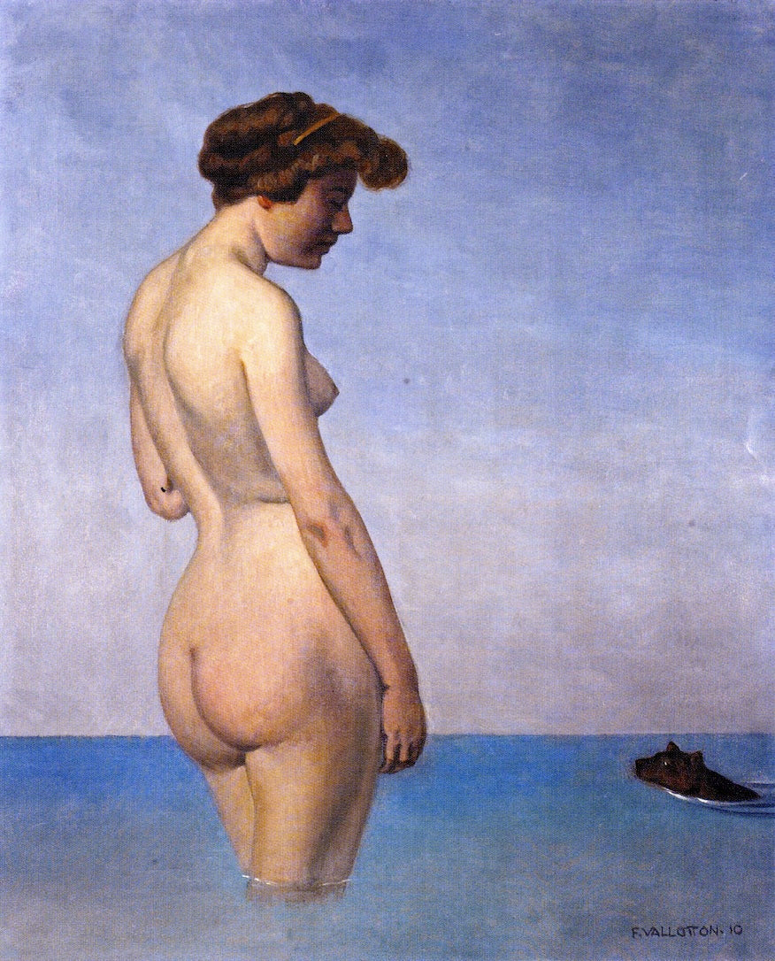 Bather with Dog, vintage artwork by Felix Vallotton, 12x8" (A4) Poster