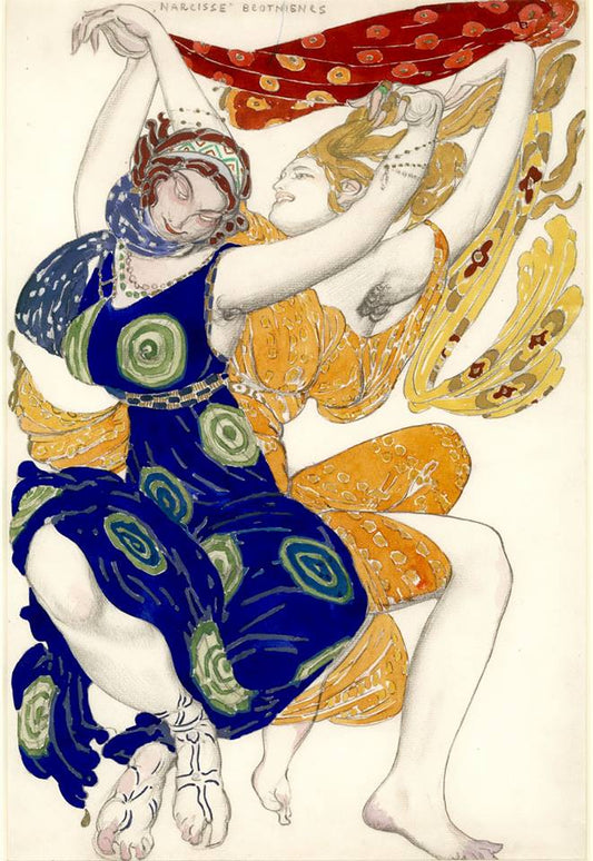 Costume designs for Alexander Tcherepnin's Narcisse, vintage artwork by Leon Bakst, 12x8" (A4) Poster