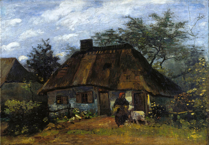 Cottage and Woman with Goat (La Chaumiere), vintage artwork by Vincent van Gogh, 12x8