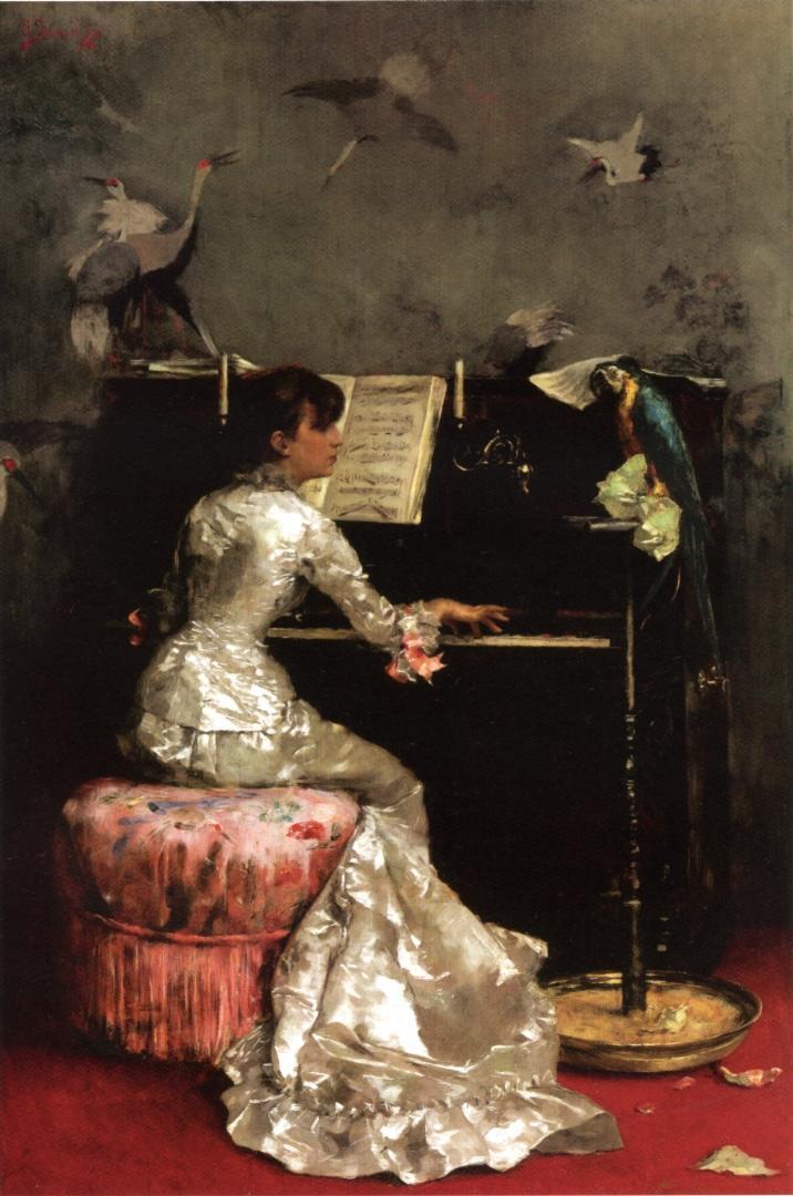 Young Woman at Piano by Julius LeBlanc Stewart,A3(16x12")Poster