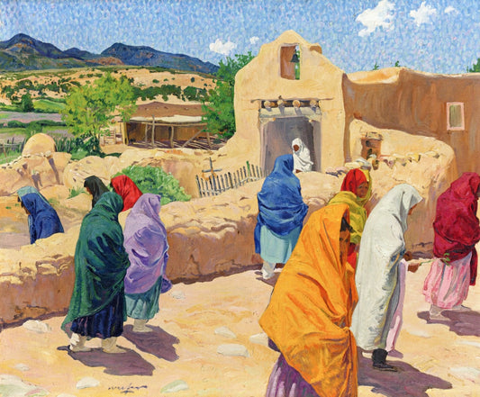 After the Chapel Hour, vintage artwork by Walter Ufer, 12x8" (A4) Poster