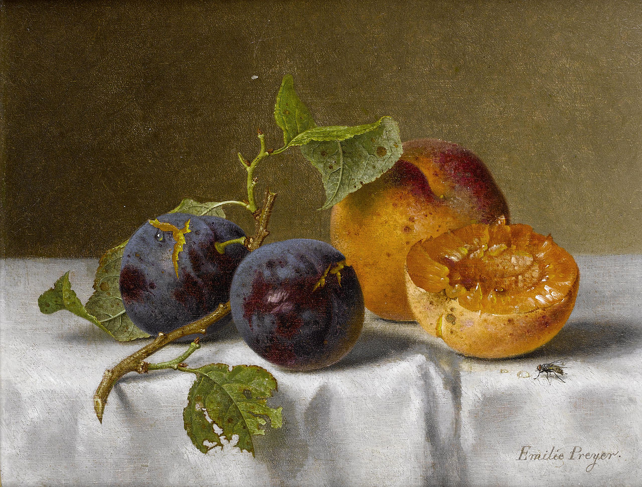 Plums and Apricots, vintage artwork by Emilie Preyer, 12x8" (A4) Poster