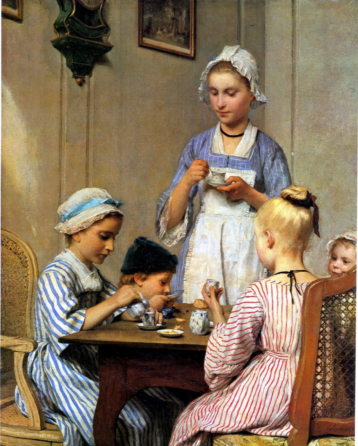 Children's Breakfast, vintage artwork by Albert Anker, 12x8" (A4) Poster