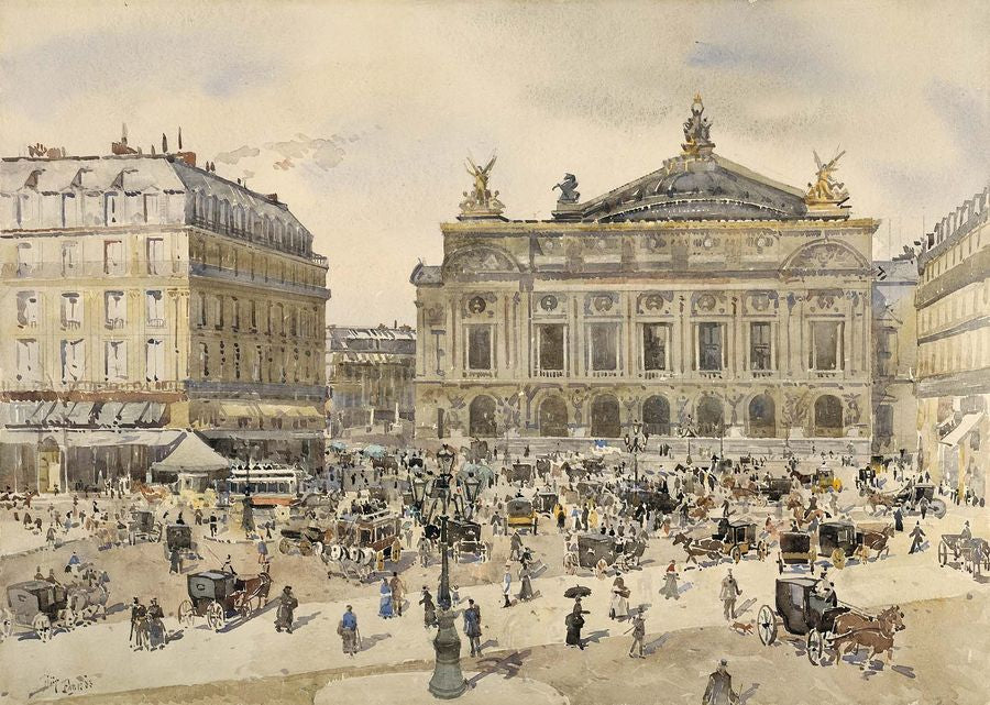 Place de l'Opera, Paris, vintage artwork by Edward Darley Boit, 12x8" (A4) Poster