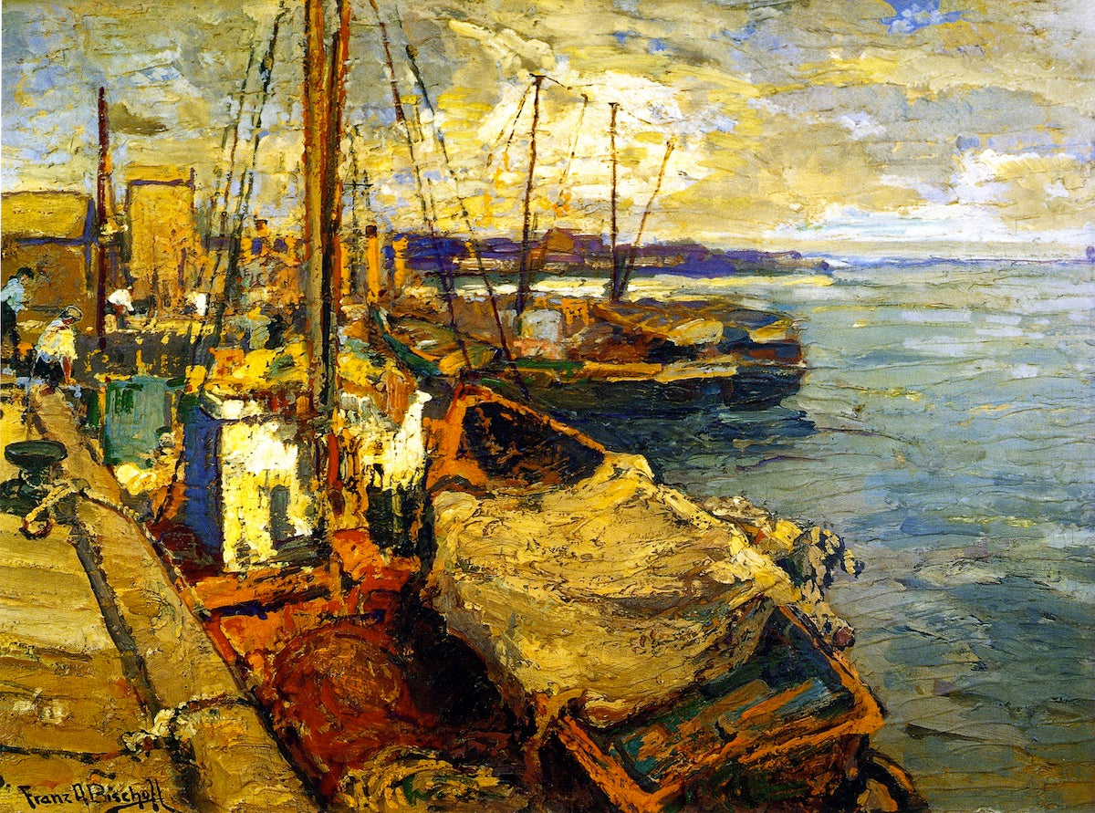 Japanese Fishing Boats, vintage artwork by Franz Bischoff, 12x8" (A4) Poster