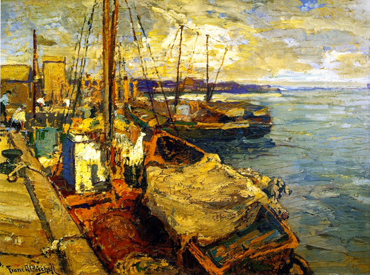 Japanese Fishing Boats, vintage artwork by Franz Bischoff, 12x8" (A4) Poster